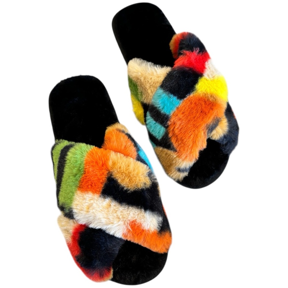 Colorful Faux Fur Slide Sandals